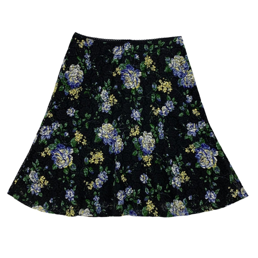 Vintage Black Floral Stretch Lace Midi Length Skirt by Tailor B.Moss USA